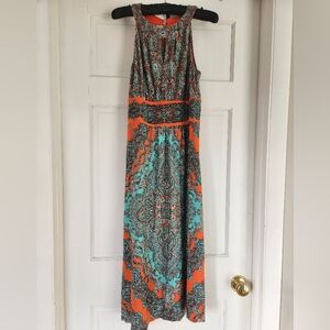 London Times Maxi Dress size 8. Turquoise & Orange